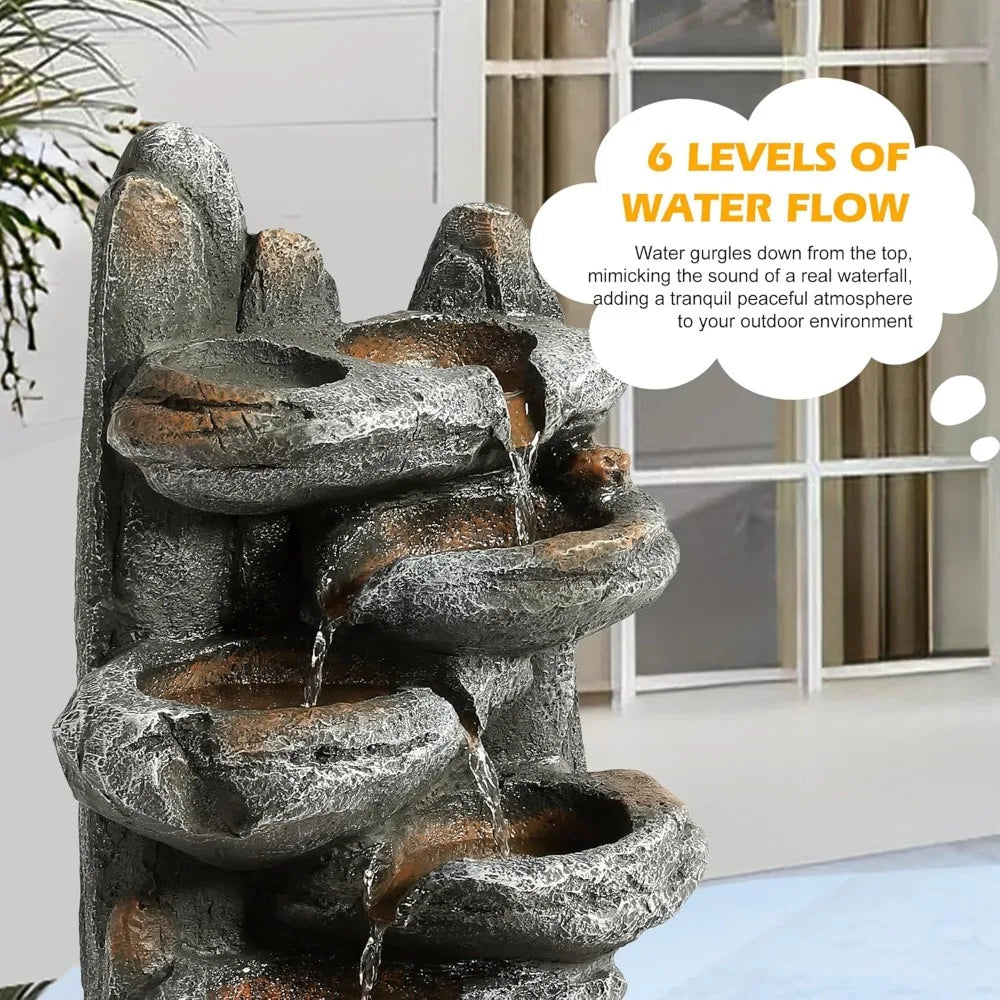 6-Tier Outdoor Cascading Rock Water Fountain