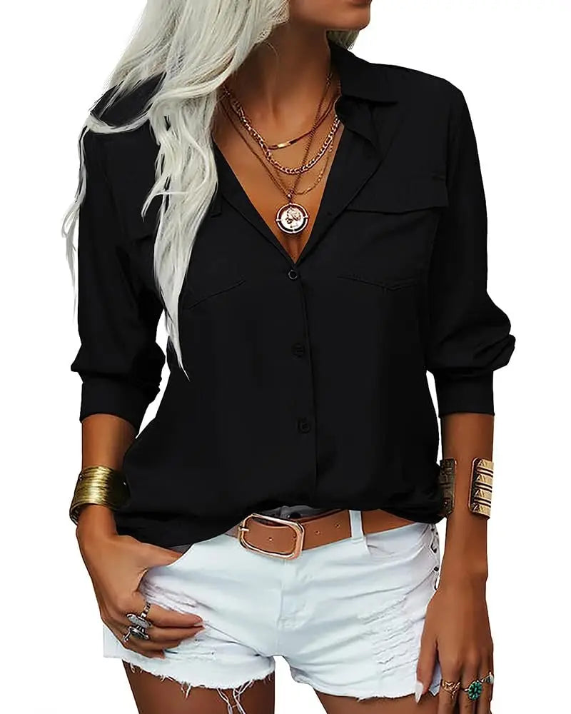 Long Sleeves Button Down Lapel Blouse