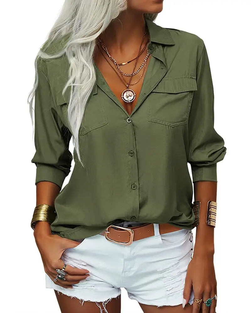 Long Sleeves Button Down Lapel Blouse