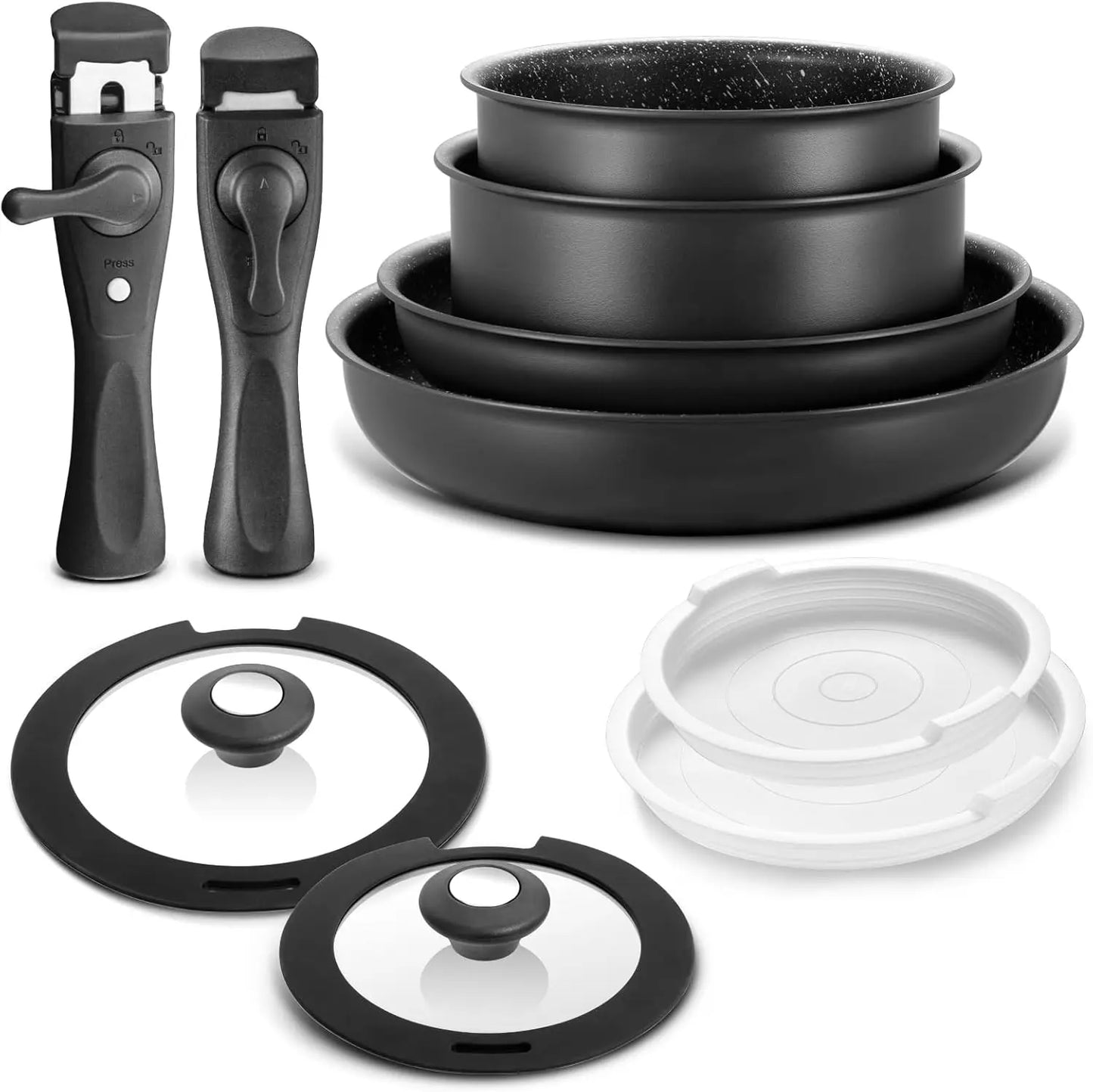 Induction Cookware Set 10 Pieces, Nonstick Pots and Pans with Removable Handles