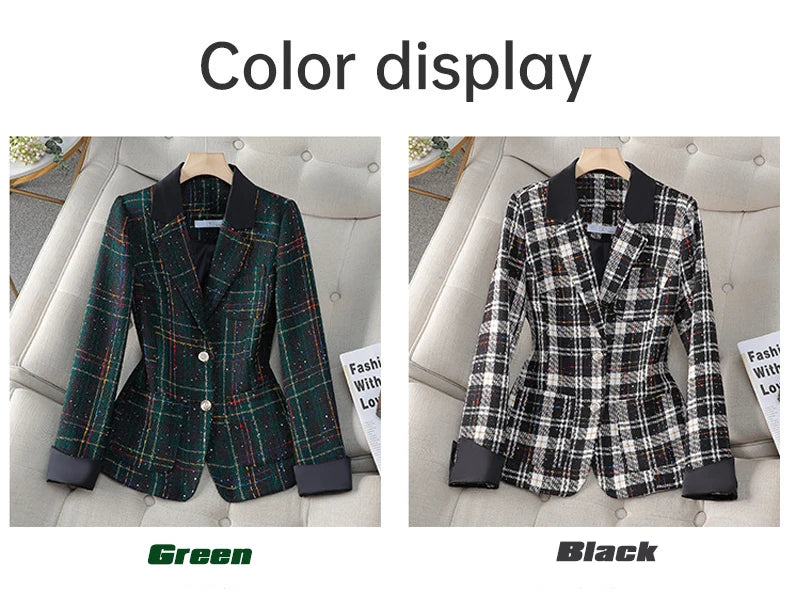 Luxury Ladies Black White Plaid Coat