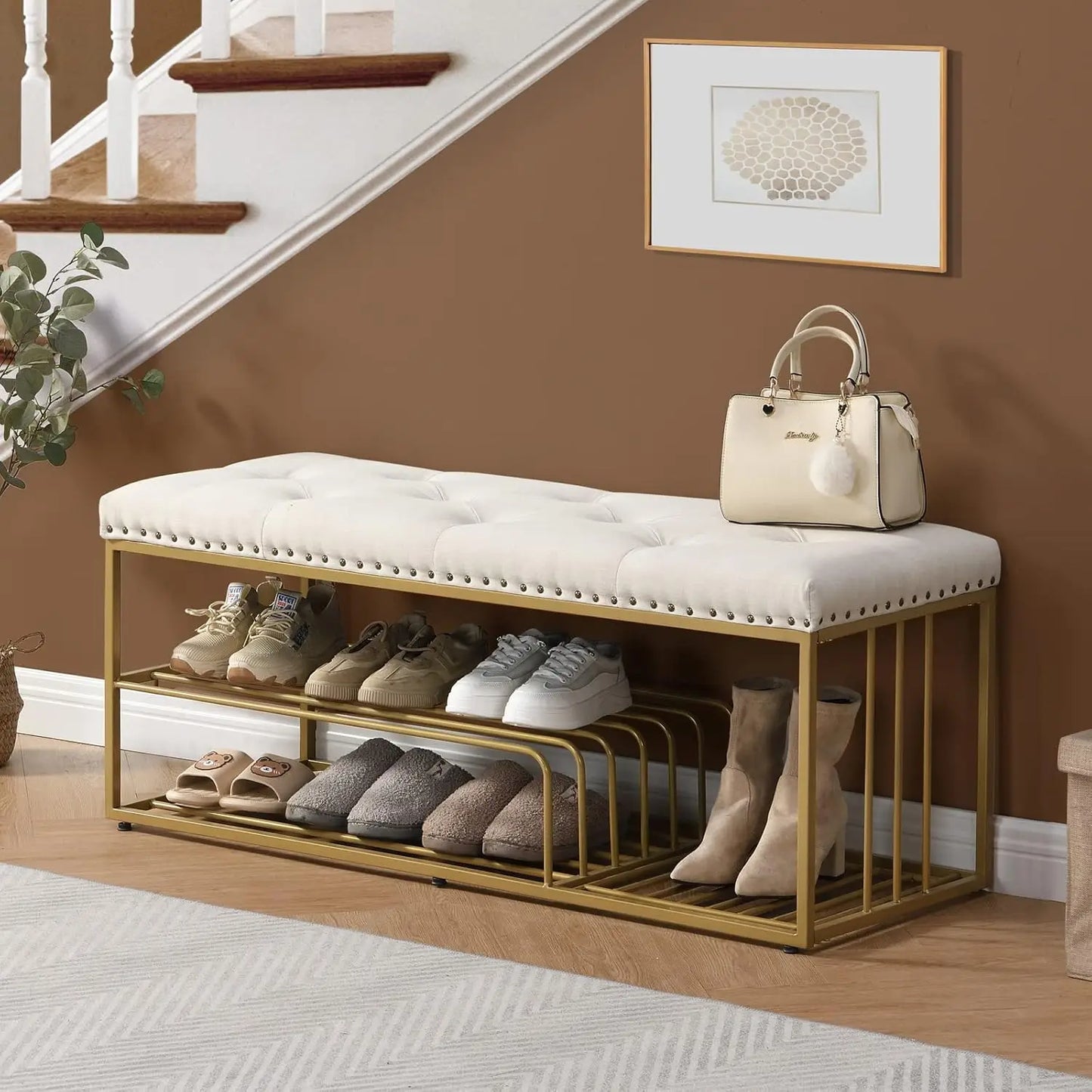 Linen Bench with Shoe Storage