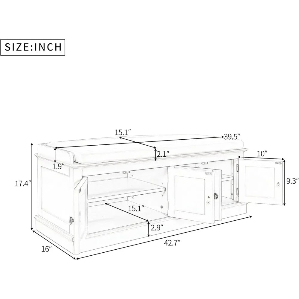 Storage Bench with 4 Drawers, and Removable Cushion