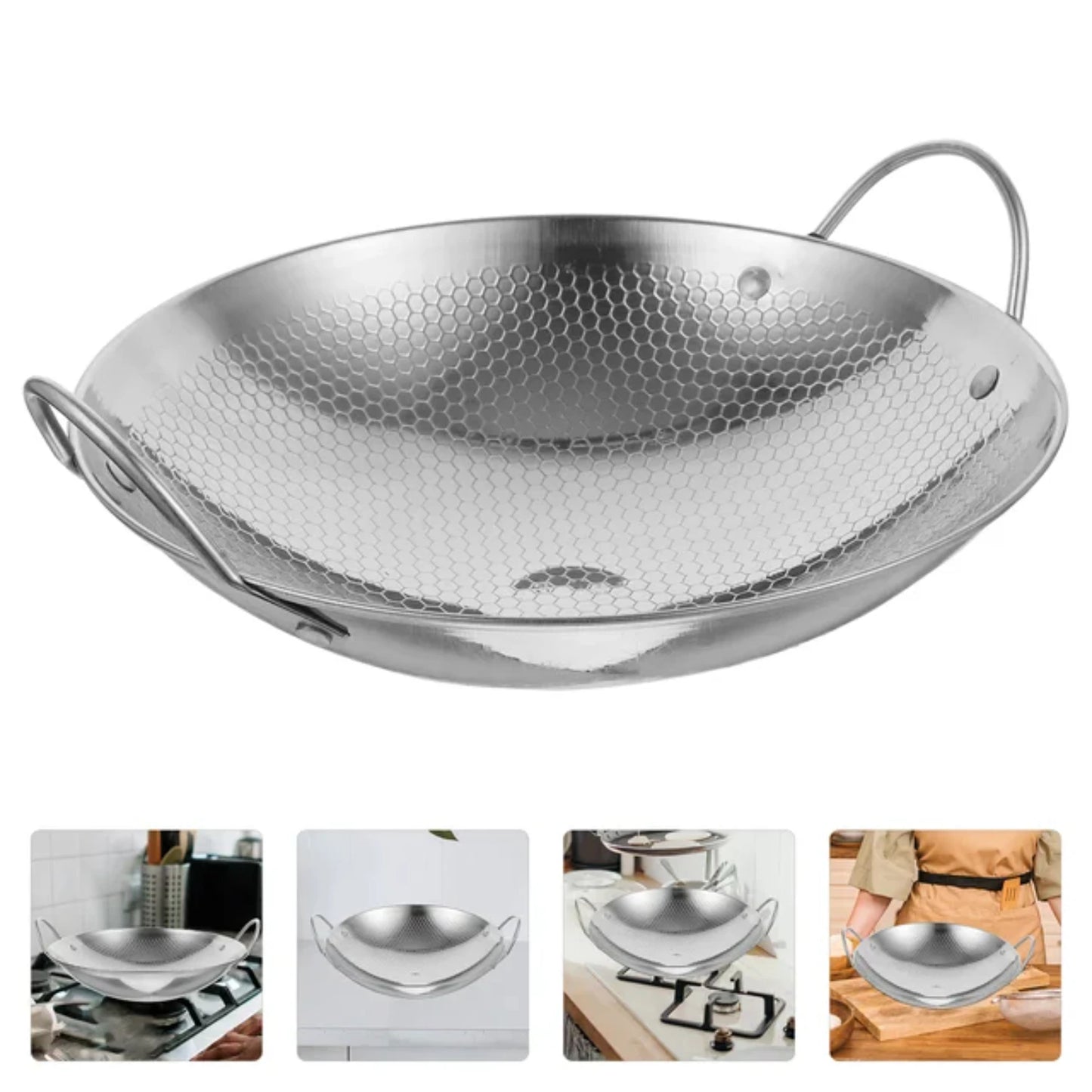 Stainless Steel Small Frying Pan Cooking Pot Durable wok with Handle,