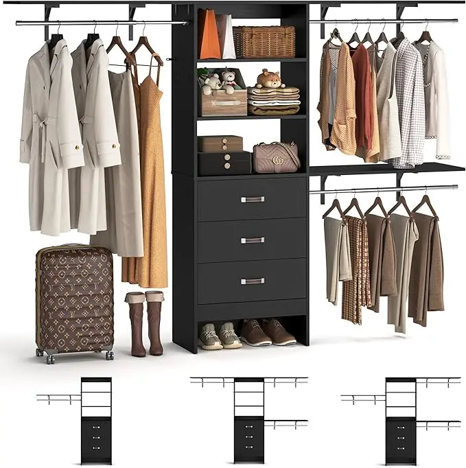 Wall Mount Bedroom Wardrobe with 3 Drawers