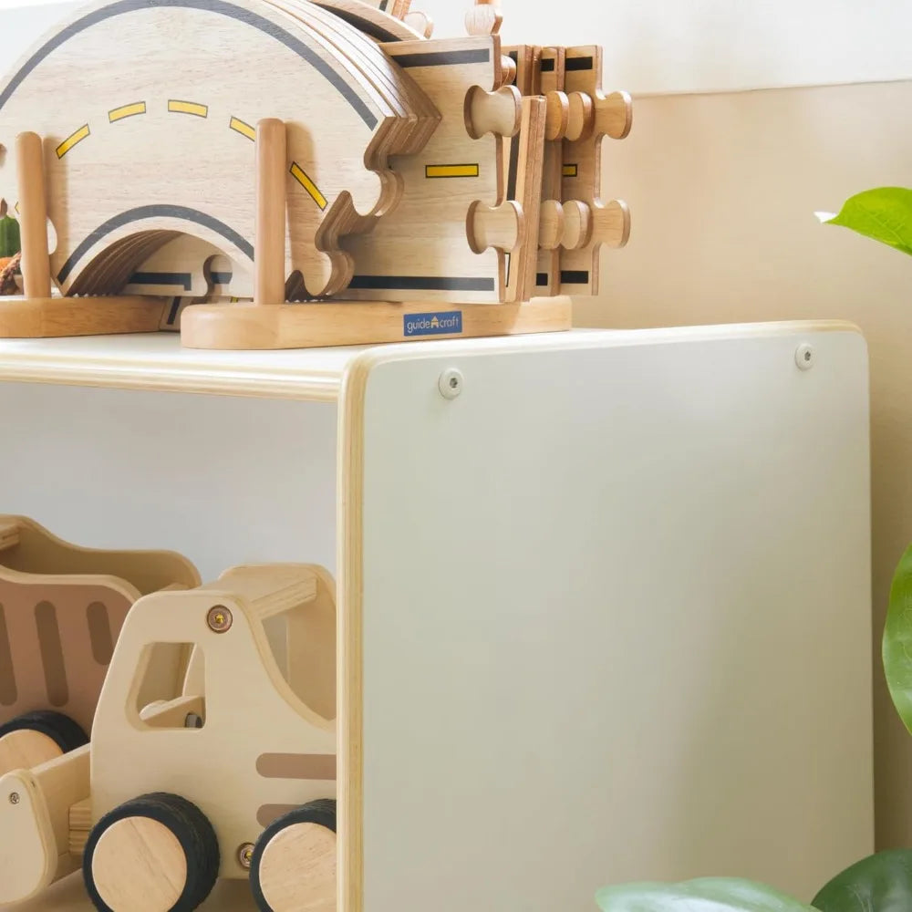 Wooden Bookshelf with 3 Fabric Bins