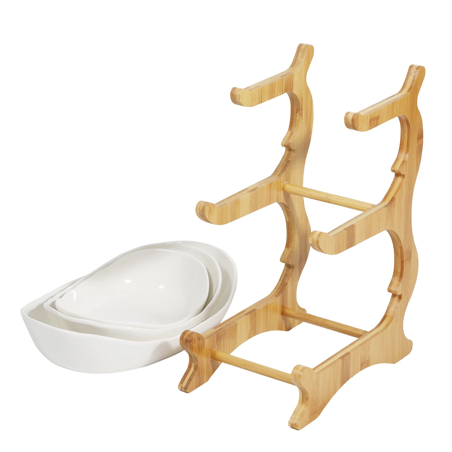 3 Layer Multi-layer Ceramic Fruit Plate Bamboo Wooden Frame Household  Basket Bowl Holder Vegetables Storage  Kitchen Organizer