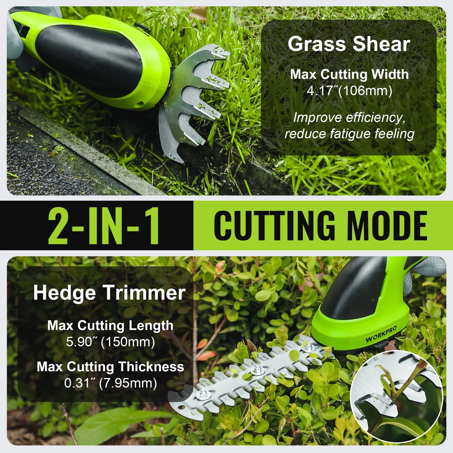 WORKPRO Handheld Cordless Grass Shear Shrubbery Trimmer 2 in 1