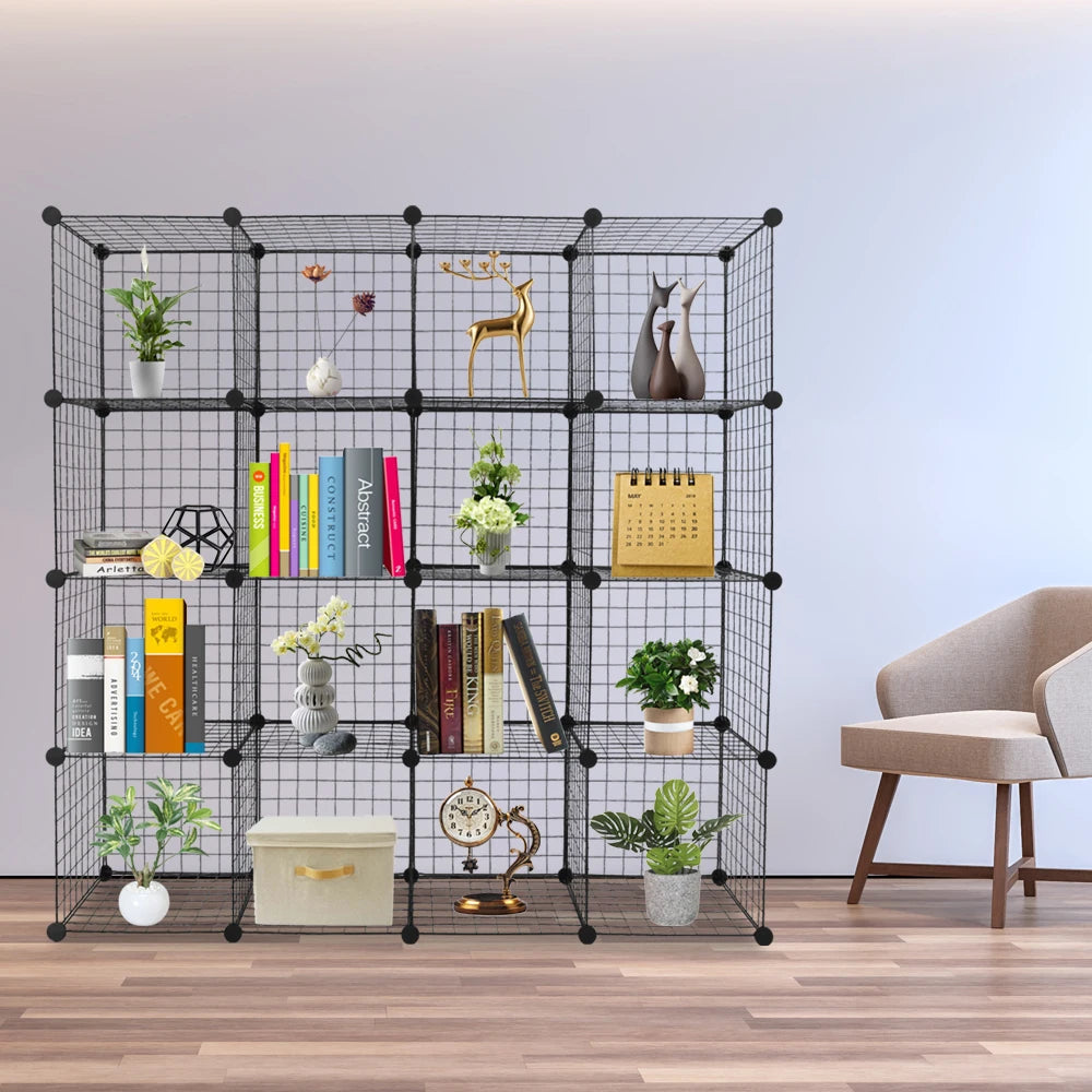 Metal Grid Multifunction Shelving Unit