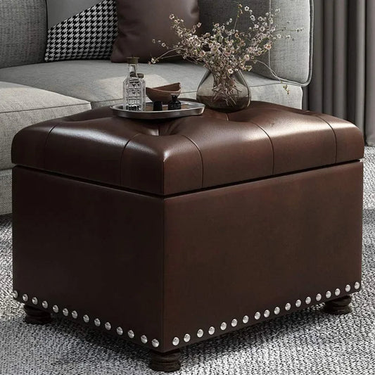 24'' Leather Storage Ottoman Rectangular