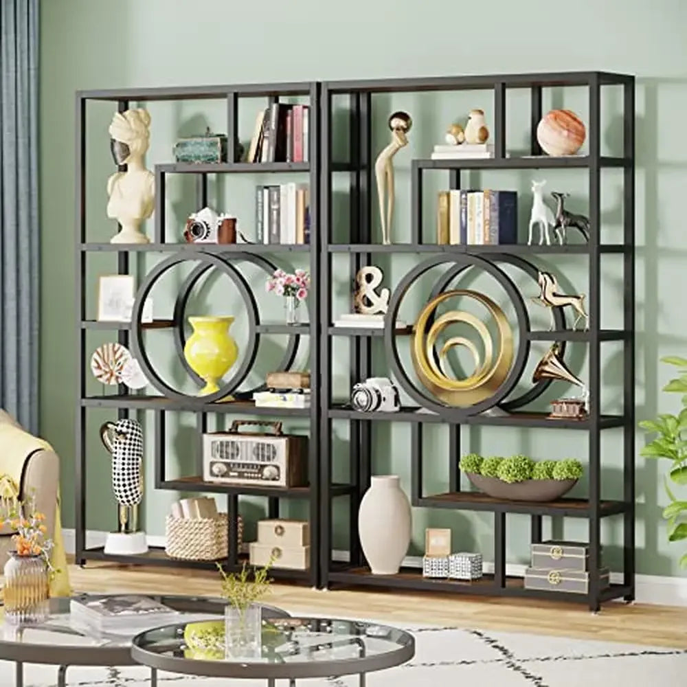 8-Tier Industrial Geometric Bookshelf with 11 Open Shelving Units