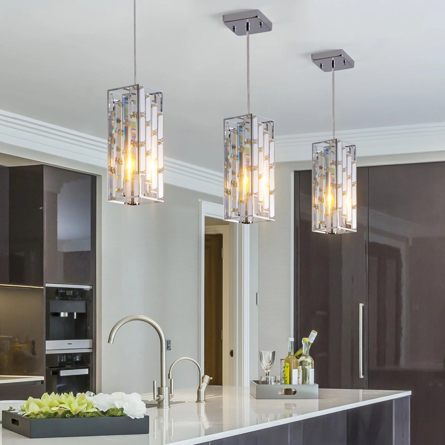 Modern Crystal Pendant Light - 3 Pack