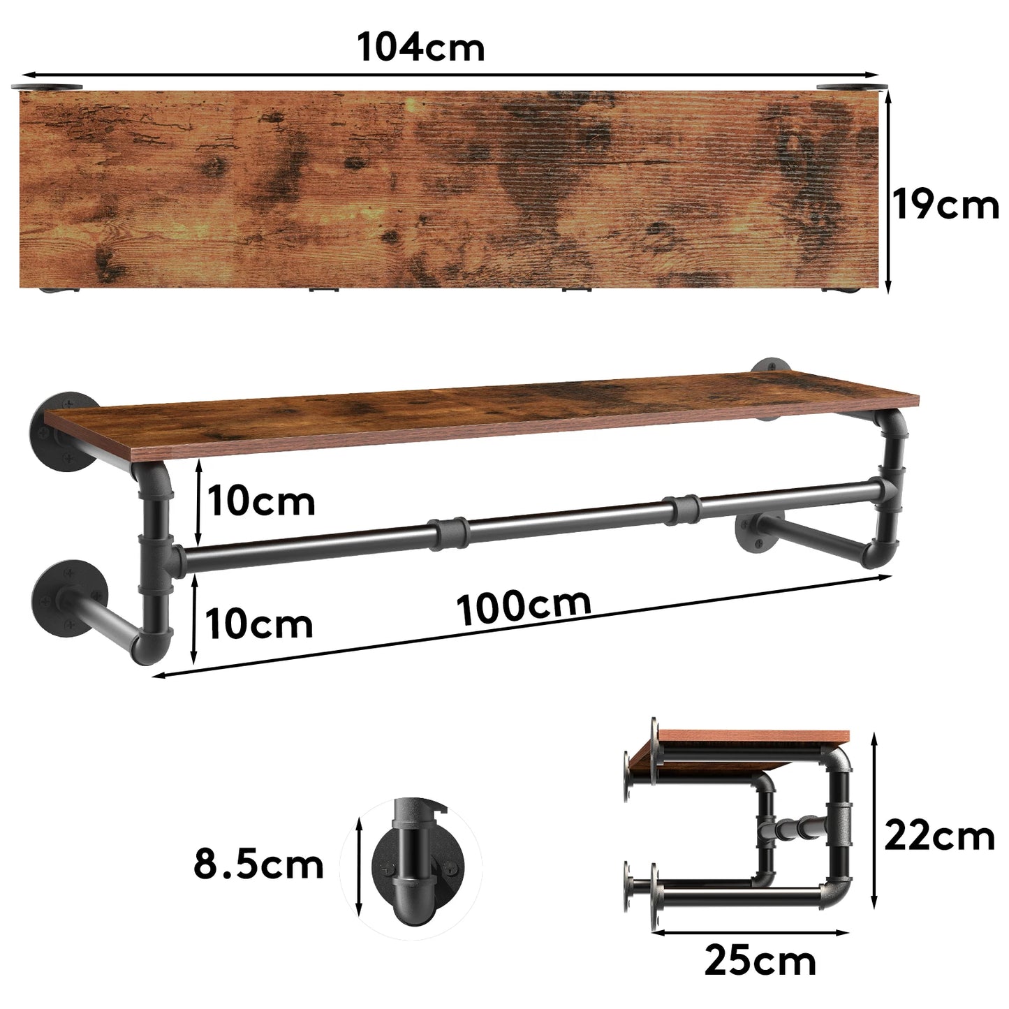 Industrial Pipe Clothes Rack with Top Shelf