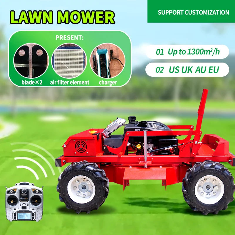 Farmer Customized  wheeled RC lawn mower robot 4WD 225CC