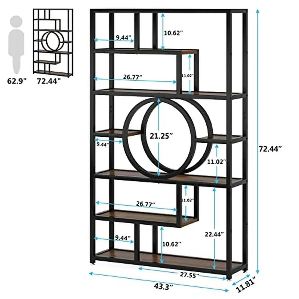 8-Tier Industrial Geometric Bookshelf with 11 Open Shelving Units