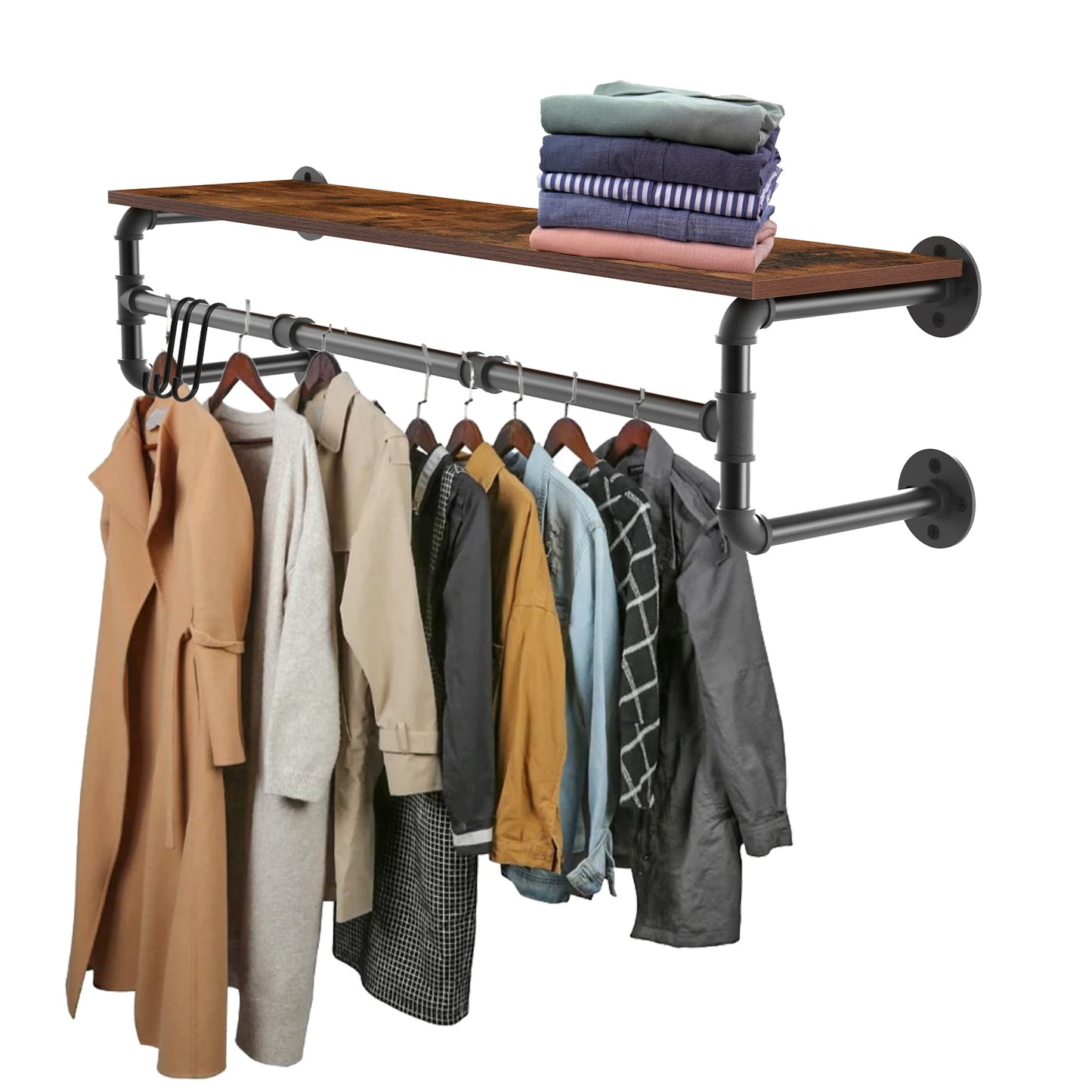 Industrial Pipe Clothes Rack with Top Shelf