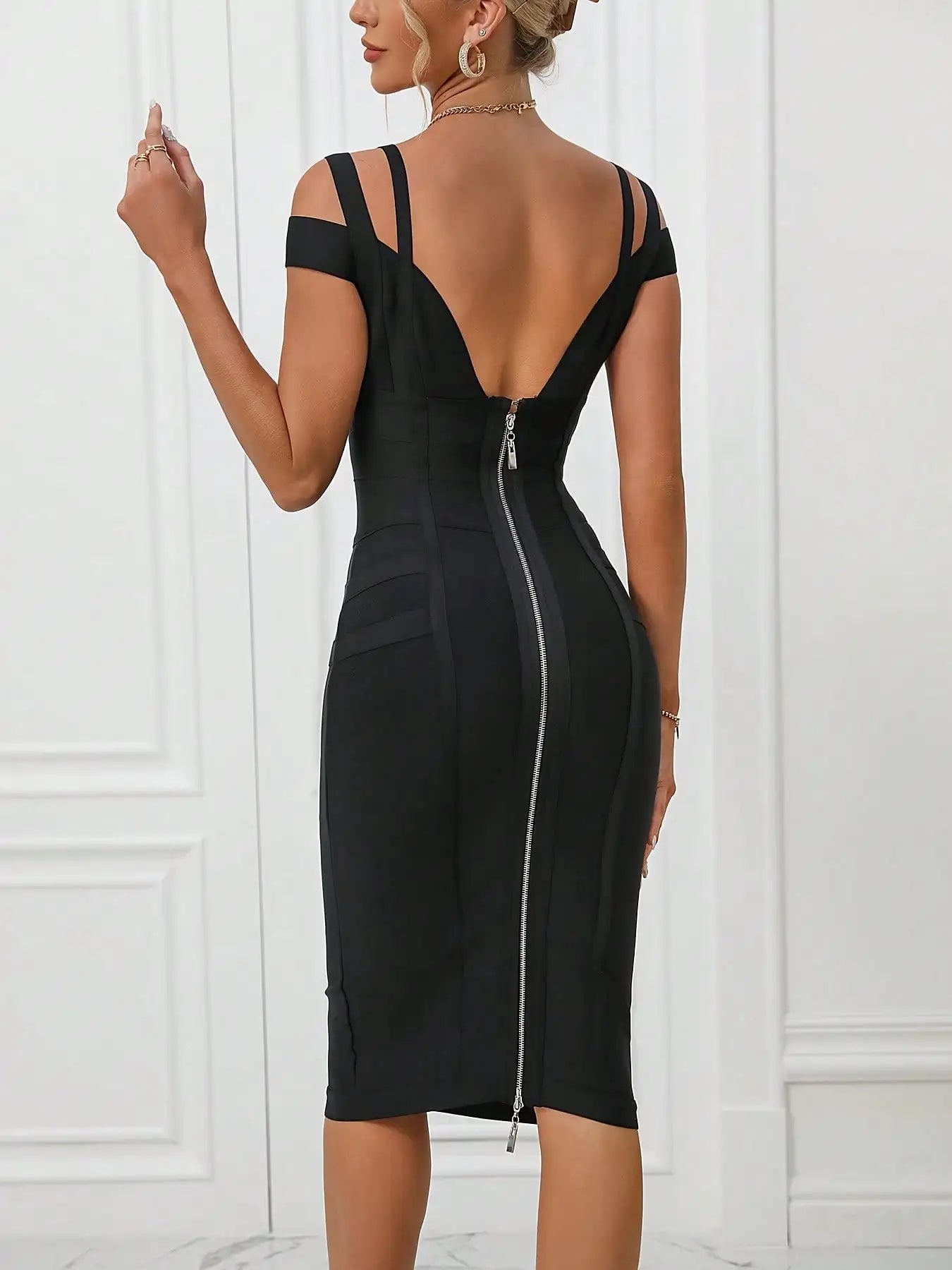 Elegant Bandage Black Bodycon Dress