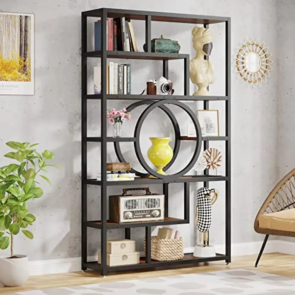 8-Tier Industrial Geometric Bookshelf with 11 Open Shelving Units