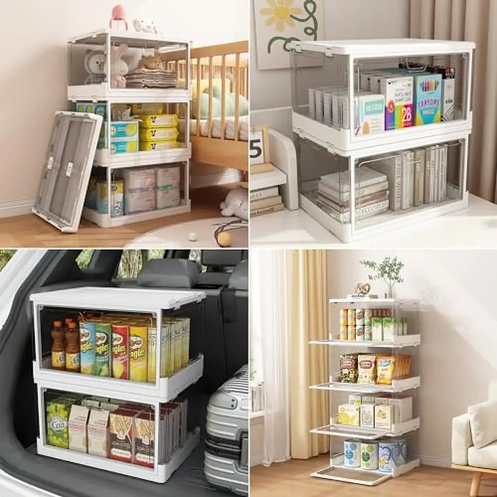 Clear Stackable Storage Bins 3-Pack Magnetic Doors