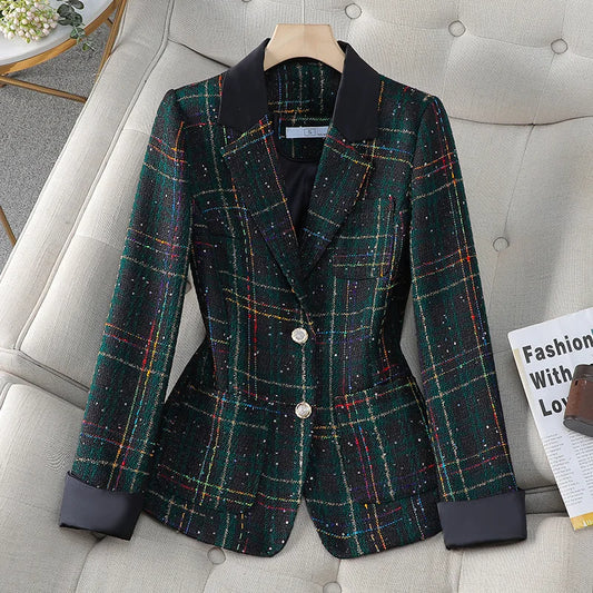 Luxury Ladies Black White Plaid Coat