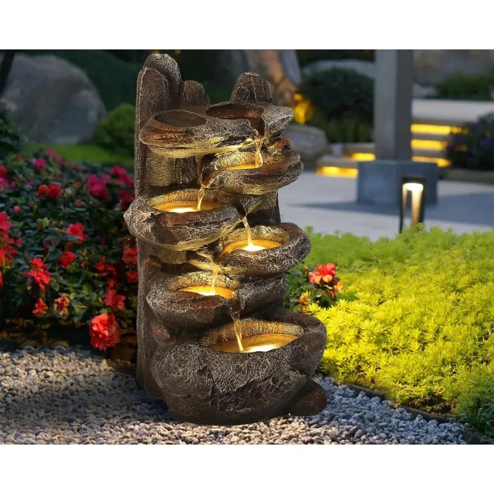 6-Tier Outdoor Cascading Rock Water Fountain