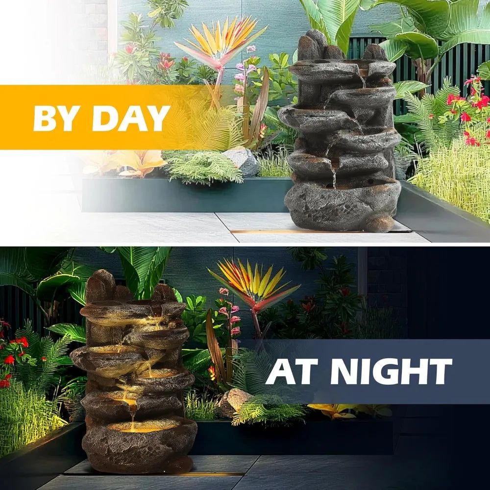 6-Tier Outdoor Cascading Rock Water Fountain