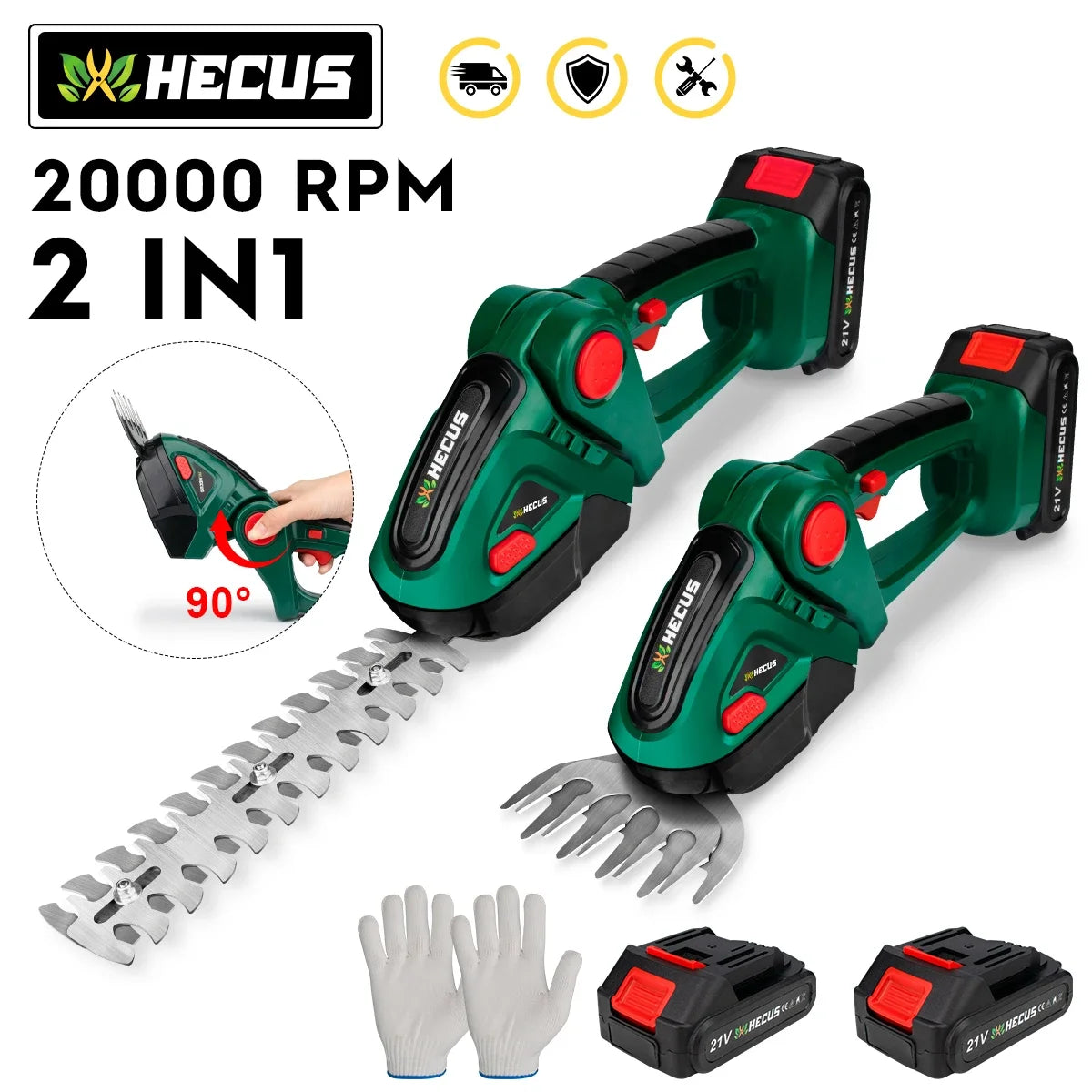 Hecus 2 IN 1 Cordless Electric Hedge Trimmer