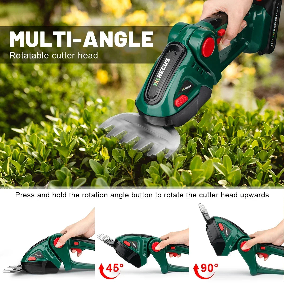 Hecus 2 IN 1 Cordless Electric Hedge Trimmer